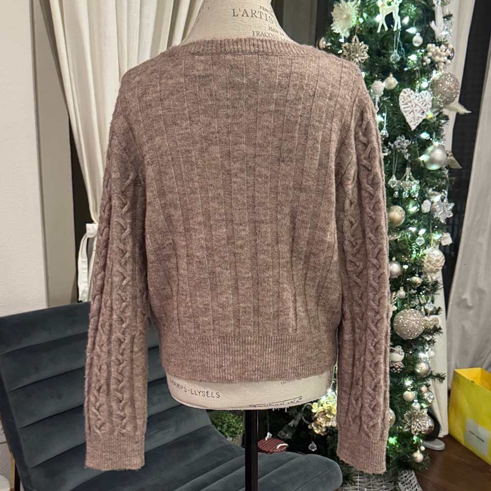 Kerisma Cable Knit Button-Up Sweater Light Brown Tan Eco-Yarn Series S/M - Picture 6 of 10